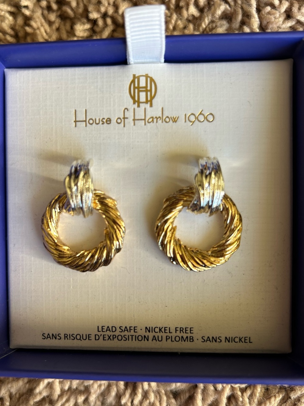 House of Harlow 1960 Twisted Two-Tone Circle Drop Earrings - Gold & Silver